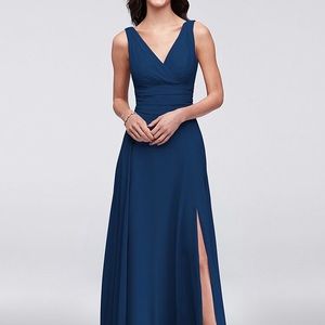 David’s Bridal Surplice Chiffon Dress Sz 0 Marine